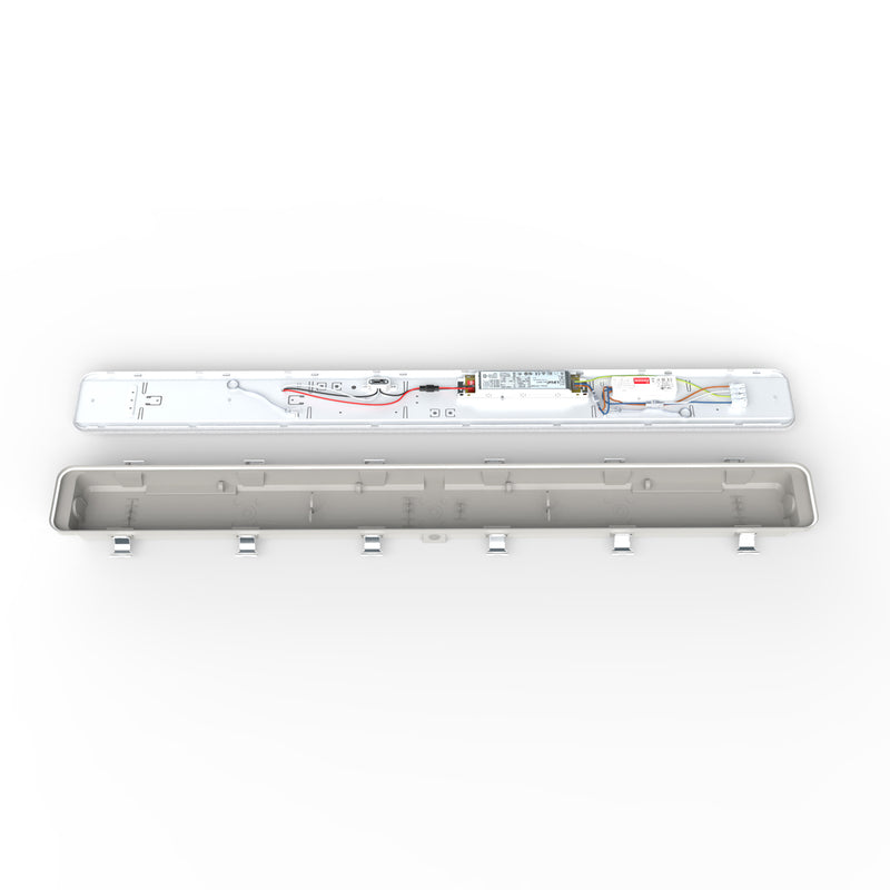 inside a 60w CCT IP65 LED batten with sensor, 180cm