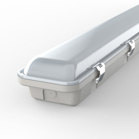 mid close up of a 60w CCT IP65 LED Batten with microwave sensor and emergency module, 180cm