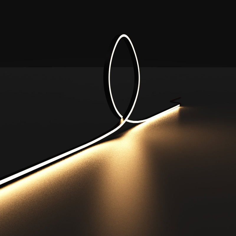 5m Long 4mm Flexible Neon Flex / Strip Lighting – Dotless – Warm White – Black (angle 9)