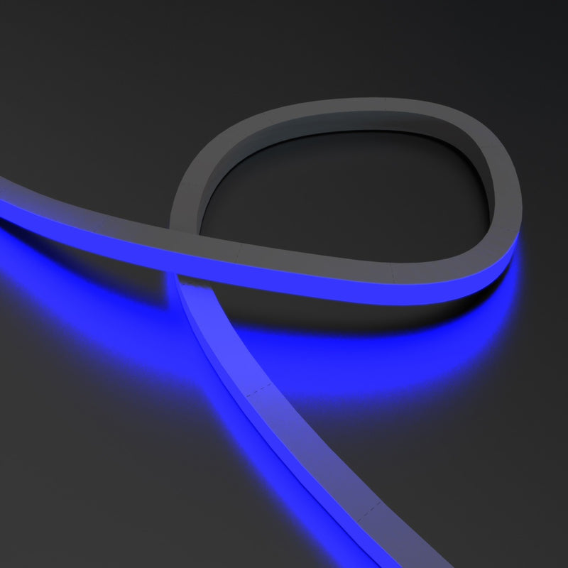 top bending RGB neon flex in blue looped close up shot