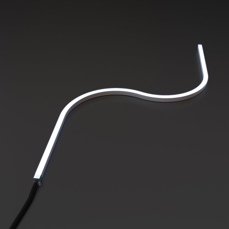 cool white side bending neon flex curved in black background
