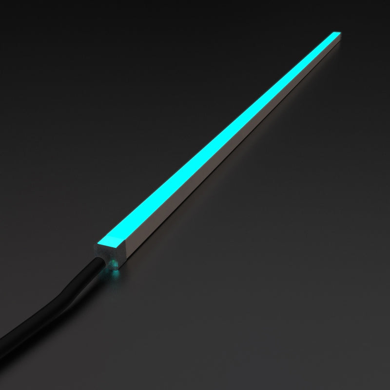 top bending RGB neon flex in cyan full view shot