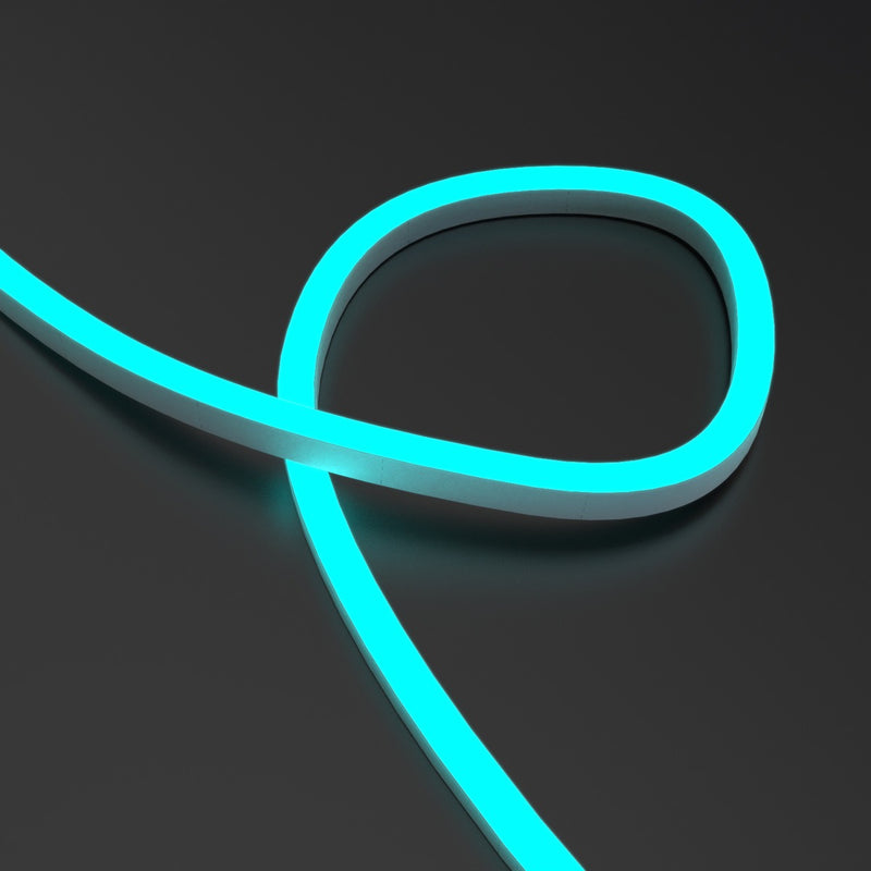 RGB neon flex side bending - cyan looped close up shot