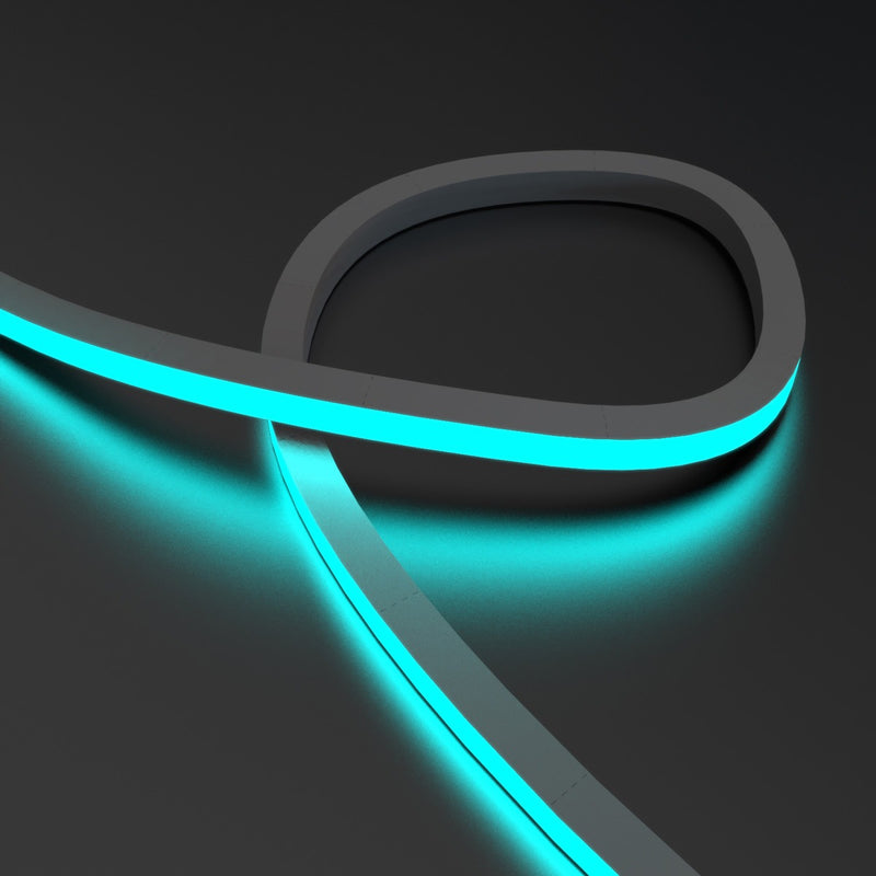 top bending RGB neon flex in cyan looped close up shot