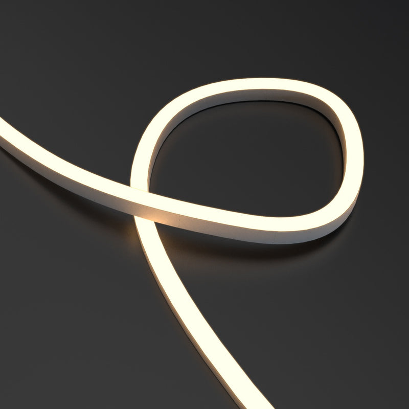 warm white side bending neon flex looped close up