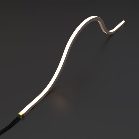 top bending warm white neon flex strip arched left facing