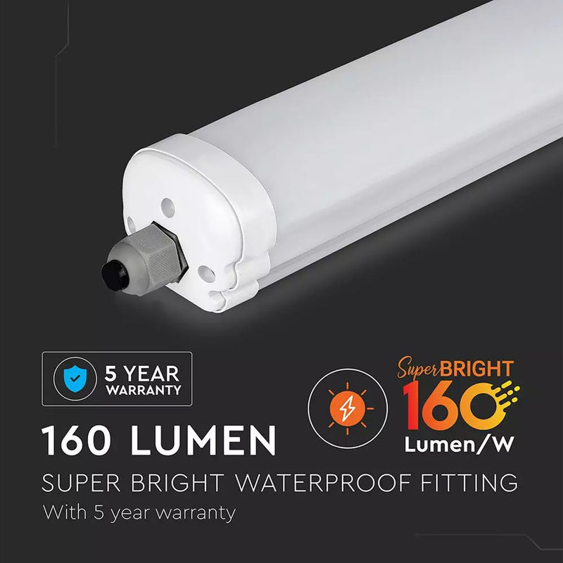 Super Bright 4FT Waterproof IP65 LED Batten Light Fitting with 5 Year Warranty