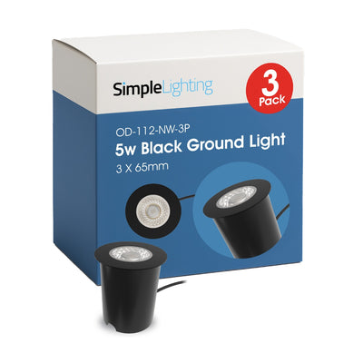 Pack of 3 Black 65mm LED Ground Lights – 5W, 4000K Natural White, IP67, 240V