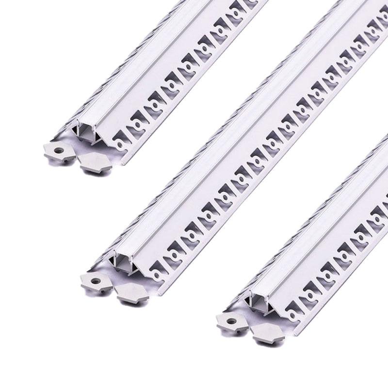 A close-up of the Pack-of-3 2m Silver Plaster-In, LED Aluminium Profile