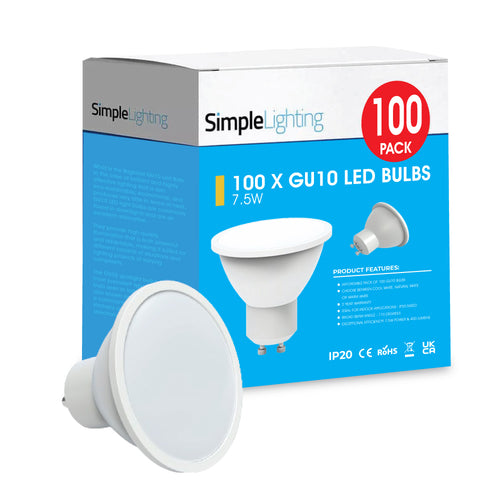 Pack of 100 GU10 LED bulbs, 7.5w