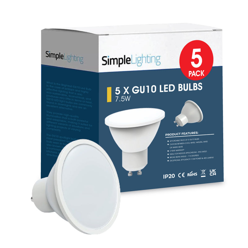 Pack of 5 7.5w LED GU10 bulbs