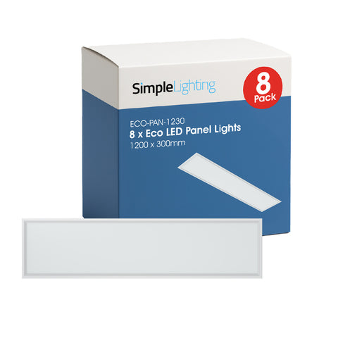 Pack of 8 LED Panel Lights, 1200 x 300 – Natural or Cool White