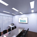 conference room that has surface-mounted LED panels with cool white light