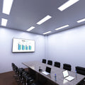 conference room that has mounted LED panel lights with cool white light