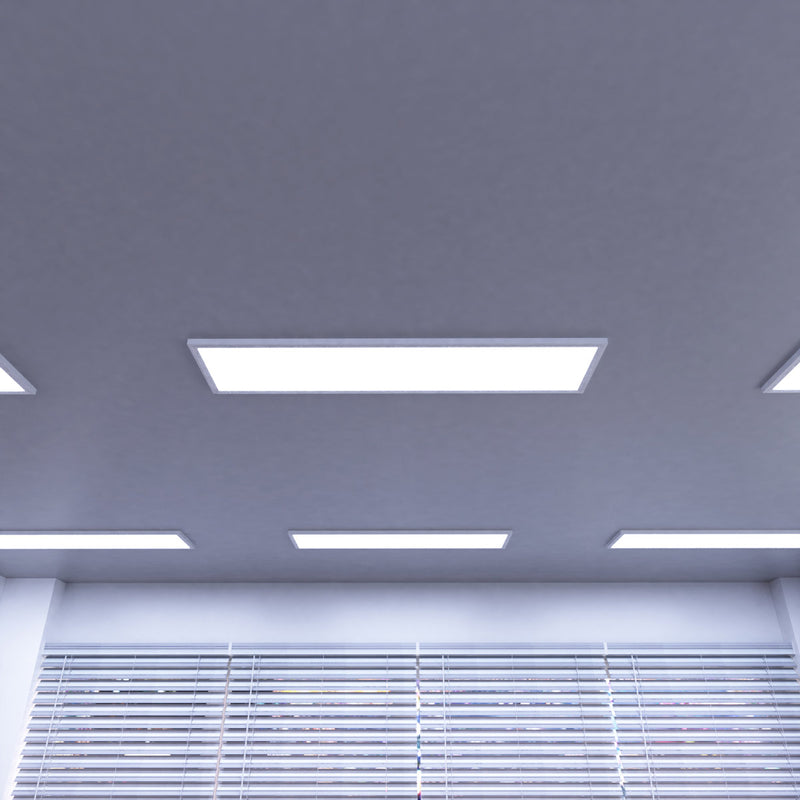 installed surface mounted 1200x300 LED panels with cool white light