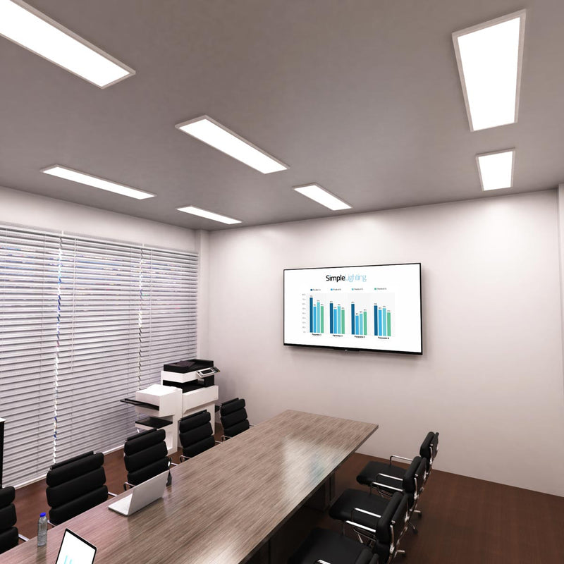 conference room that has surface-mounted LED panels with natural white light