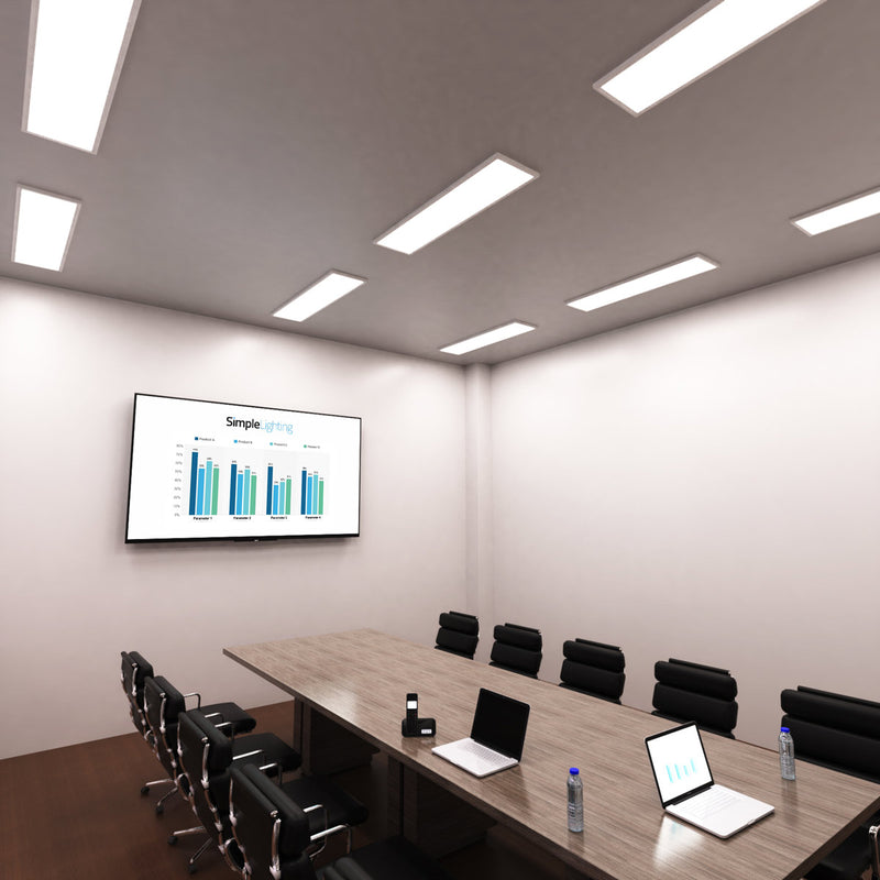conference room that has mounted LED panel lights with natural white light