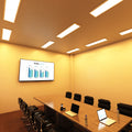 conference room that has mounted LED panel lights with warm white light
