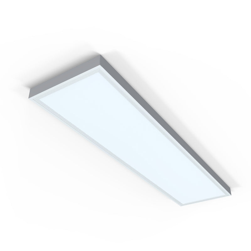 side of a surface mounted 1200x300 LED panels with cool white light