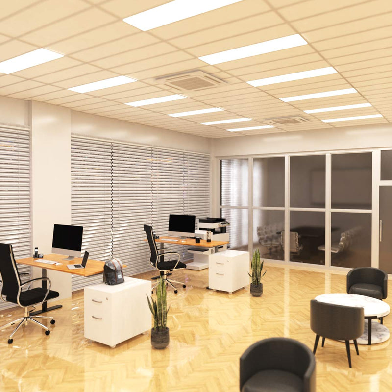 office space with mounted 1200 x 300mm led panel lights in cool white light