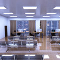 workspace that has surface-mounted LED panels with cool white light