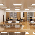 workspace that has surface-mounted LED panels with natural white light
