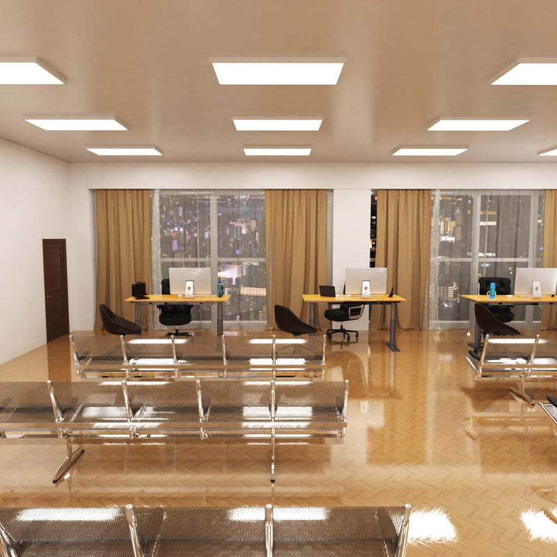 workspace that has surface-mounted LED panels with natural white light