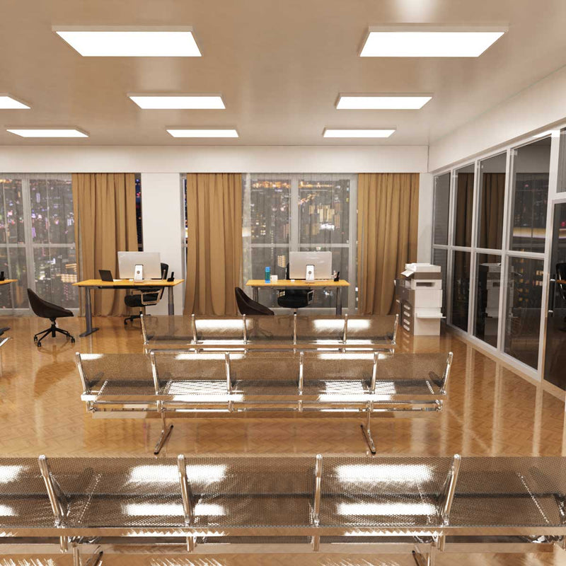 room that has surface mounted LED panels with natural white light