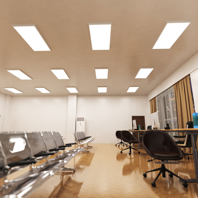 side of a room that has surface mounted LED panels with natural white light