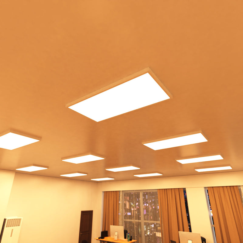 mid shot of a room that has surface mounted LED panels with warm white light
