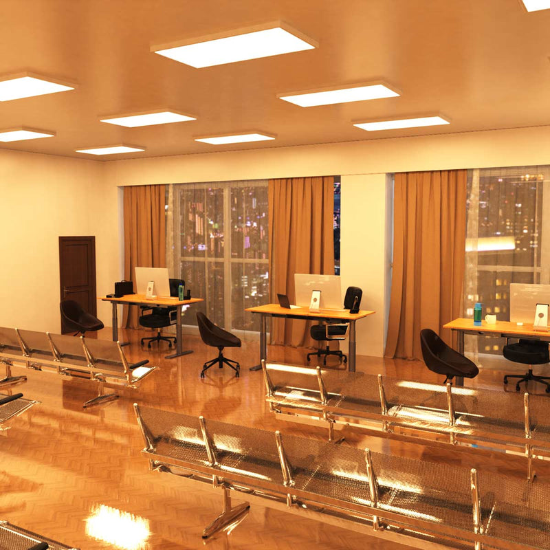 room that has surface mounted LED panels with warm white light