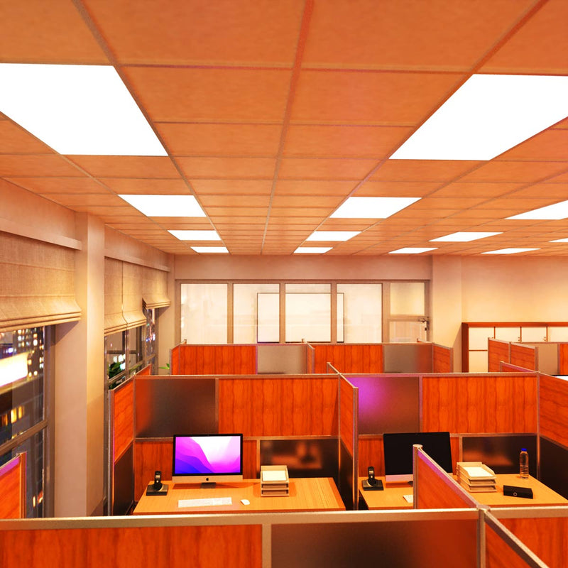 top shot of office with warm white LED panels