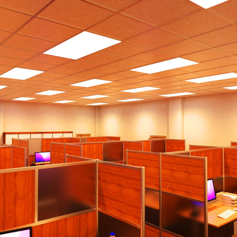 side shot of office with warm white LED panels