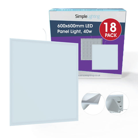 Pack of 18 Pro LED Panel, 595*595mm, TPa - Switchable LED Colour Incl Warm White (close-up with box)