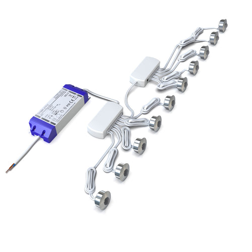 side view of a pack of 10 LED plinth lights with LED driver