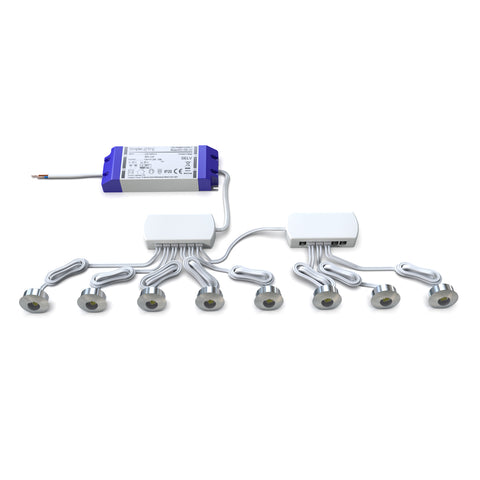 pack of 8 LED plinth lights with brushed chrome finish