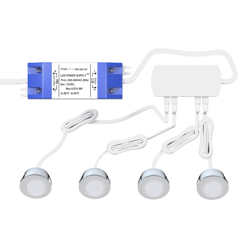 4 x Round 30mm LED Plinth Light Kit