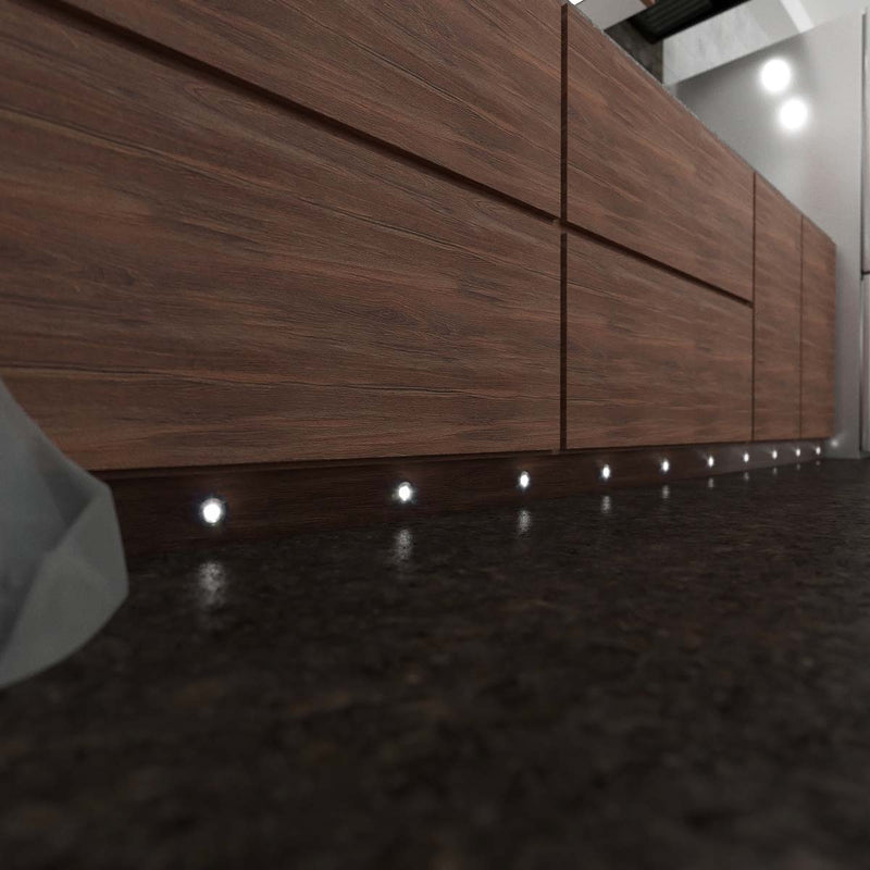 Marbled Tile Wooden Cabinet with Round 30mm LED Plinth Light Kit