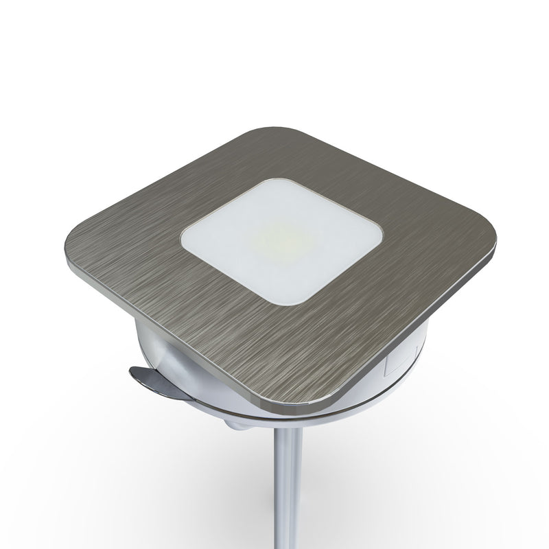 LED plinth with brushed chrome finish