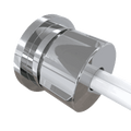 Close-up back view of a polished chrome LED plinth light