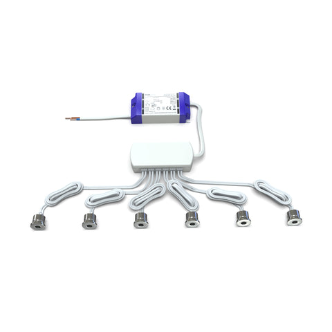 pack of 6 microdot LED plinth lights with an LED driver