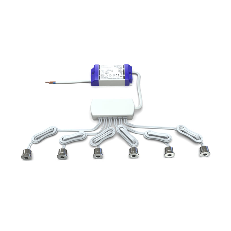 pack of 6 microdot LED plinth lights with an LED driver