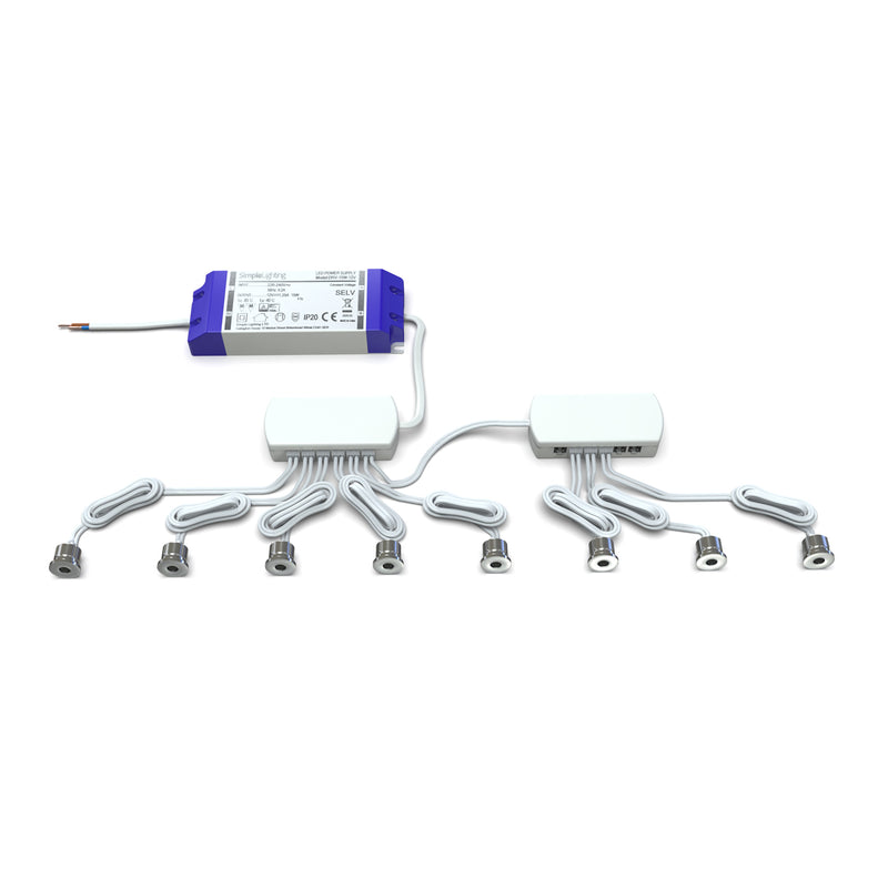 pack of 8 microdot LED plinth lights with an LED driver