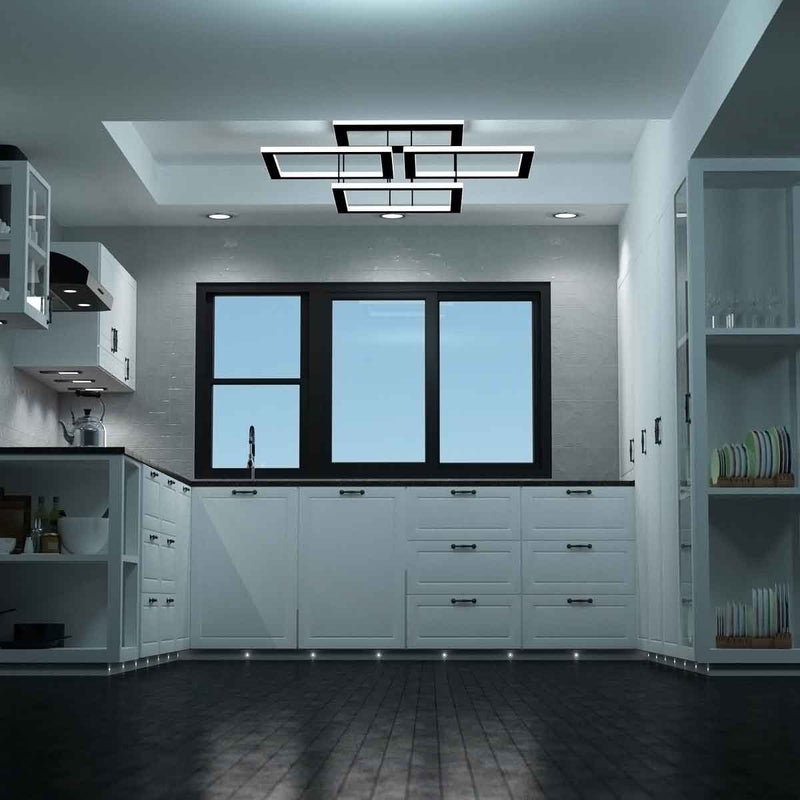 full shot of a kitchen with mounted microdot LED plinth lights