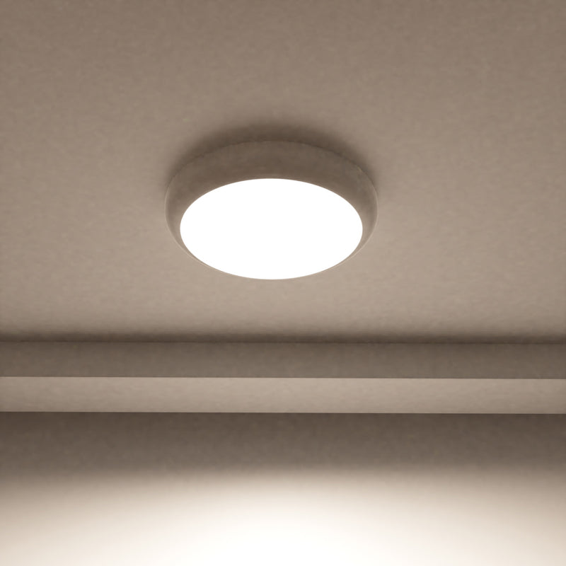 close up of a mounted LED bulkhead light with natural white light