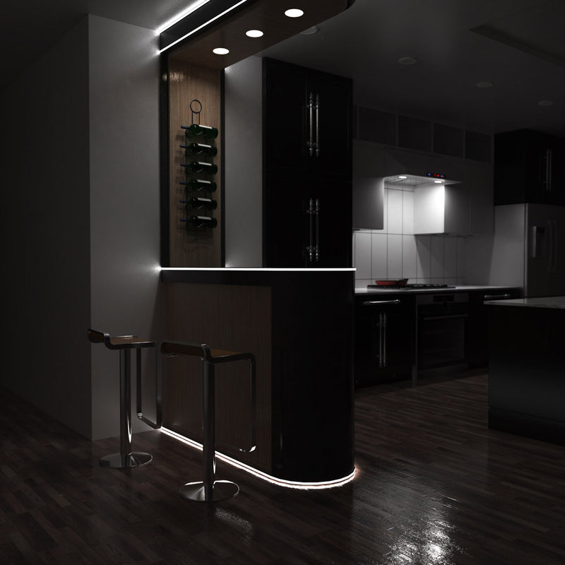 side view of a lit black bendable profile without background lights