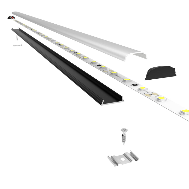 deconstructed black bendable profile with white diffuser and strip light