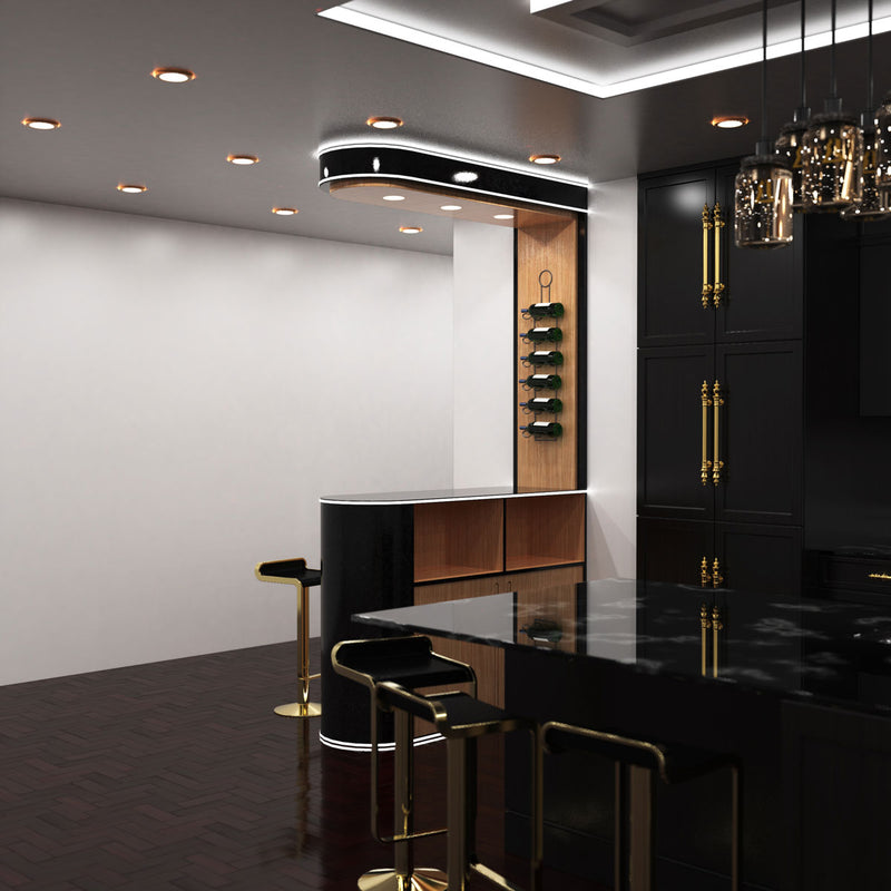 side full shot of a kitchen with bendable black profile