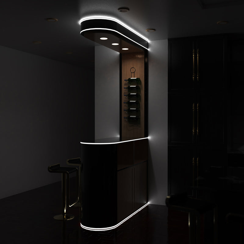 side shot of a kitchen with bendable black profile - no background lights