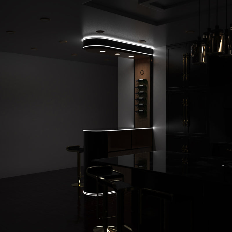 angeled shot of a kitchen with bendable black profile - no background lights